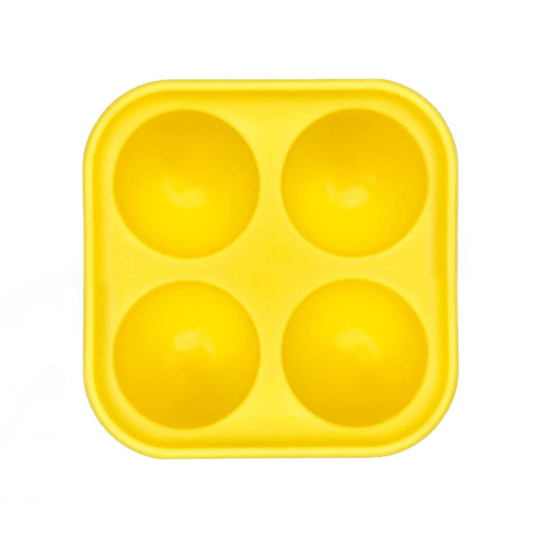 Yellow silicone slow feeder tray with four round feeding wells