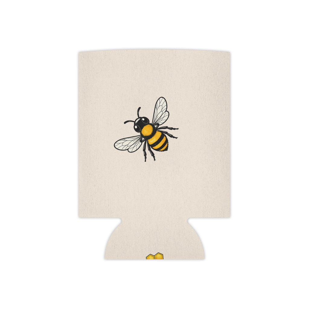 Cream can cooler with black-and-yellow bee illustration and base side cutouts