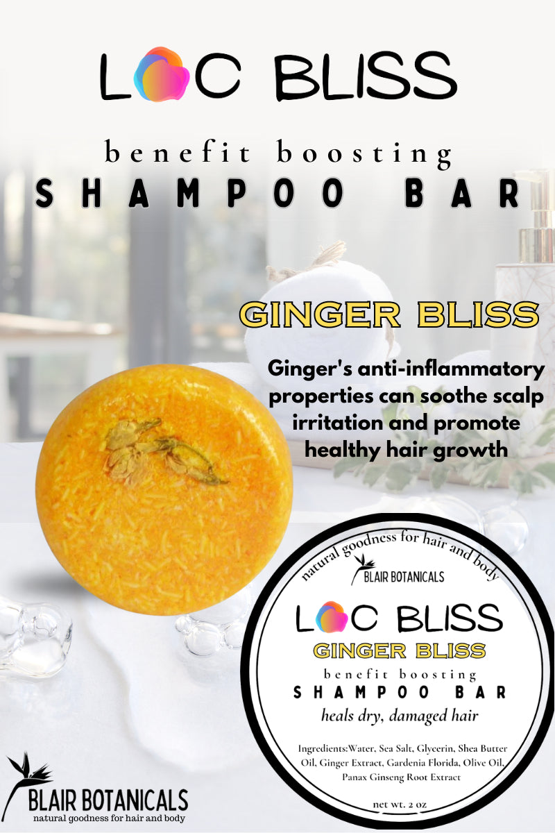 Ginger-scented solid shampoo bar, round yellow-gold with textured surface