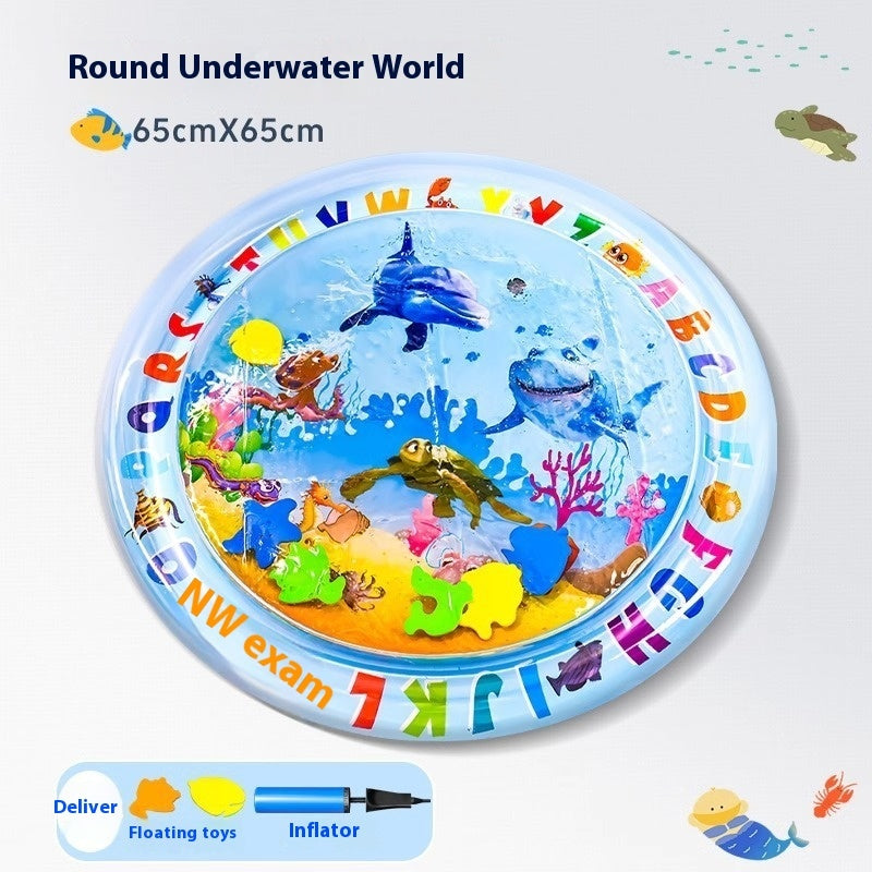 Round inflatable pet water cooling bed, 65x65cm outdoor-style pond and sea animals design