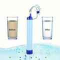 Light blue pump water filter releasing filtered water from a straw-style spout