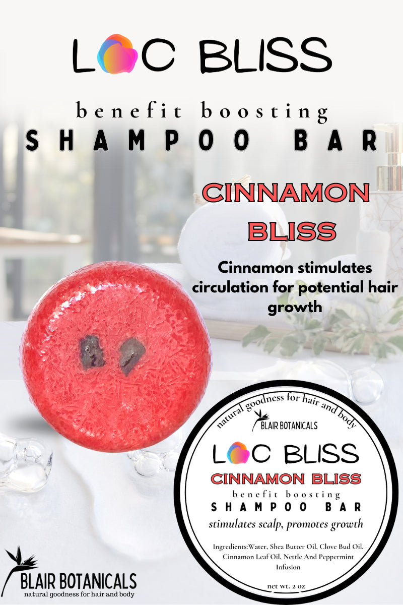 Cinnamon-scented solid shampoo bar, round red with textured surface and dark insets