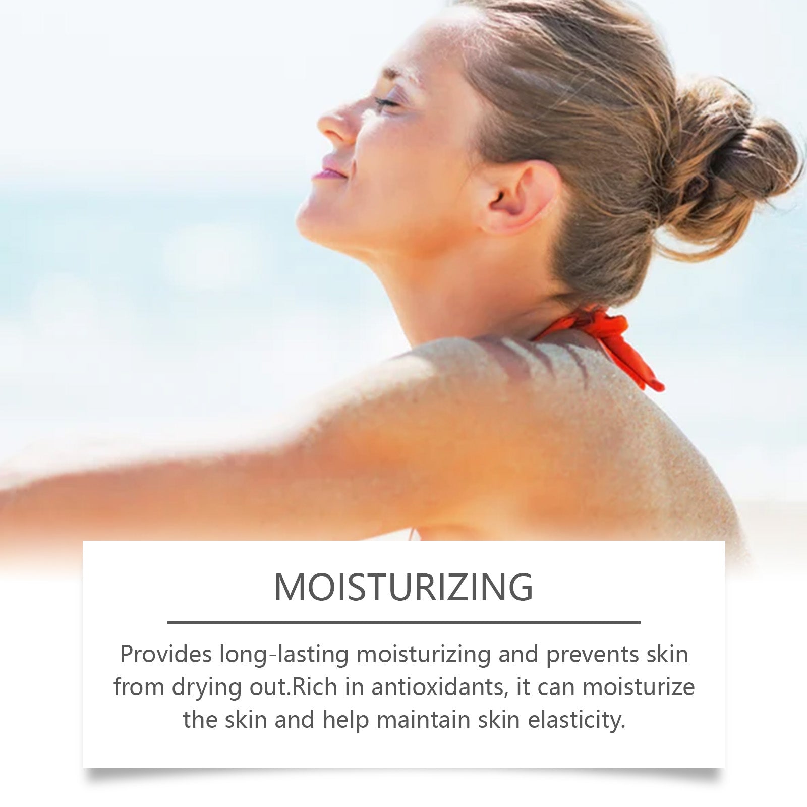 Moisturizing benefit callout for SPF 30 antioxidant sunscreen