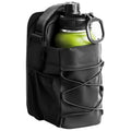 Black water bottle sling bag with front panel pockets and elastic cross straps