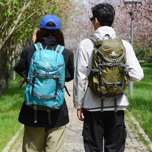 Teal hiking backpack with front pockets and adjustable shoulder straps