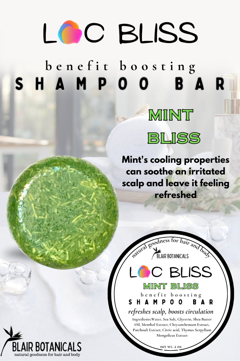 Mint-scented solid shampoo bar, round bright green with textured surface