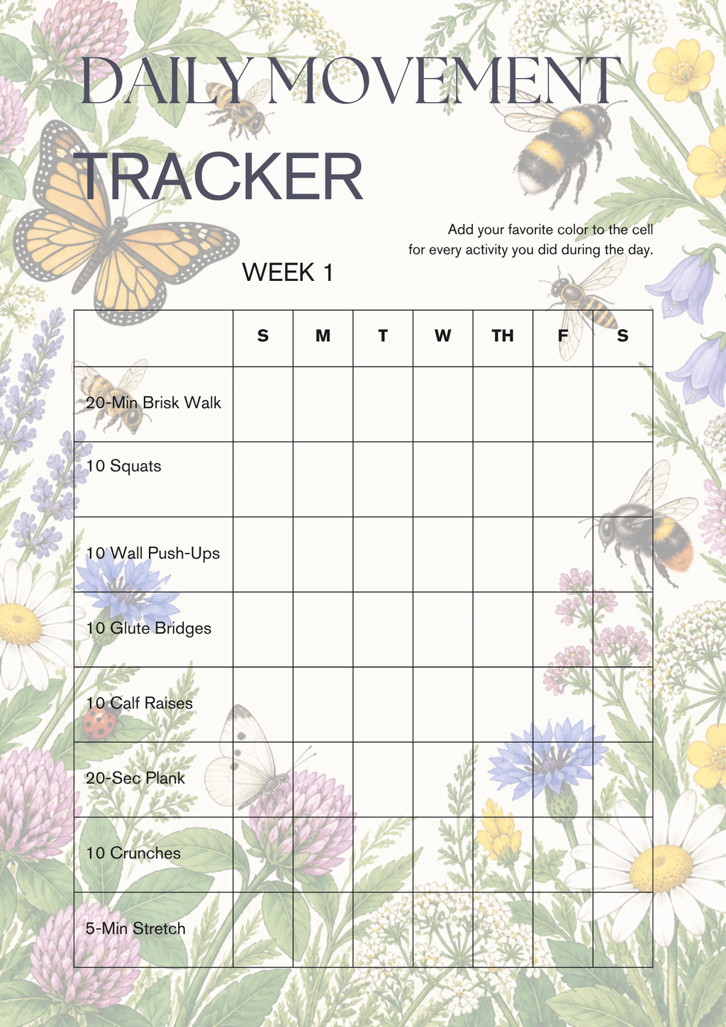 Habit & Movement Tracker – 8 Weeks | Printable PDF