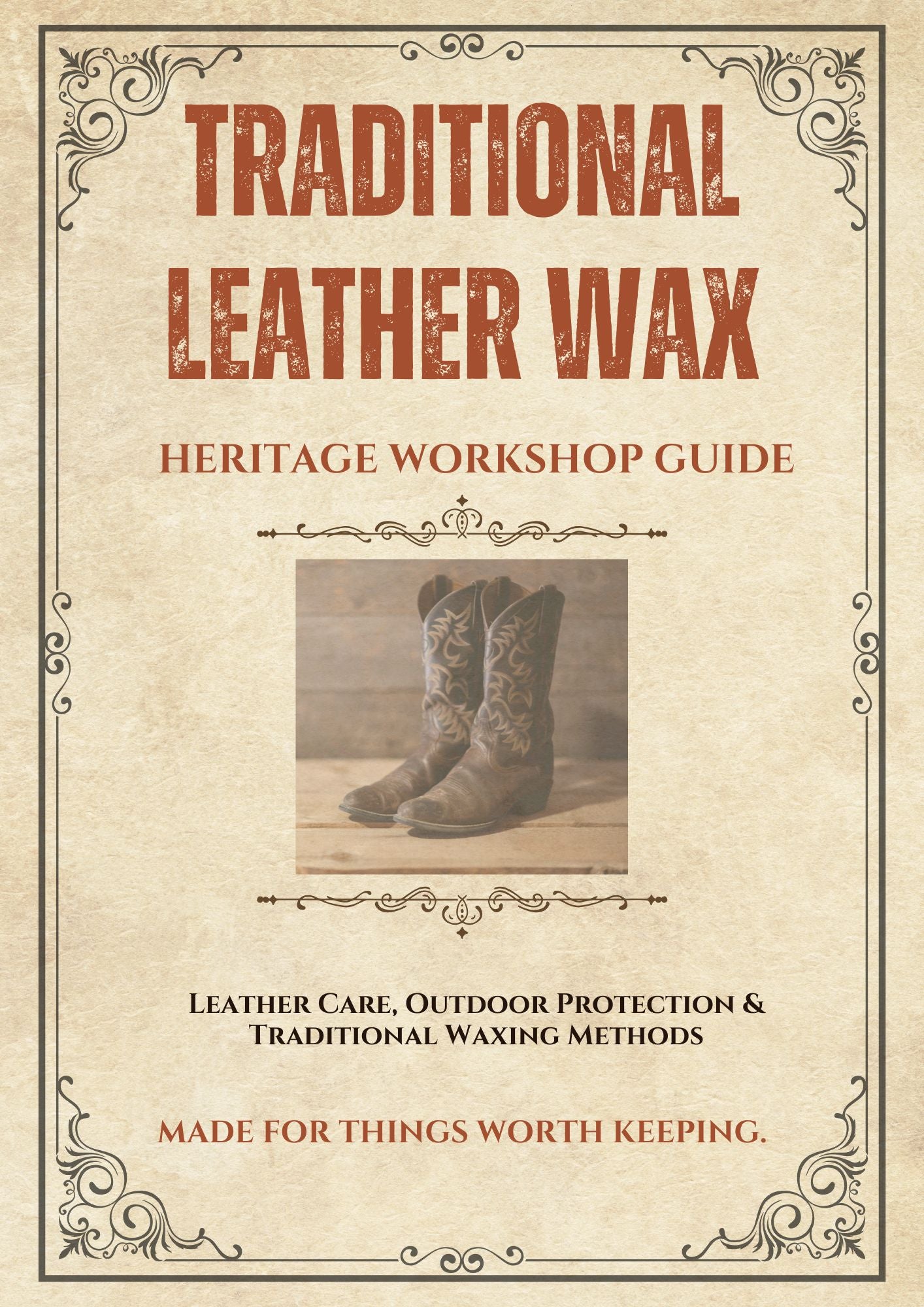 Leather wax handbook cover titled Traditional Leather Wax, heritage workshop guide