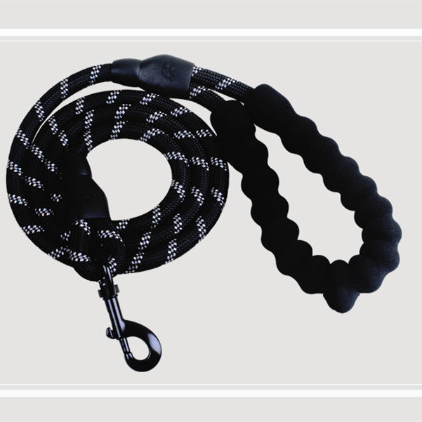 Dog leash rope set with black braided cord and white pattern, plus black grip loop
