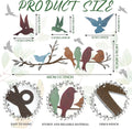 Bird branch wall decoration size guide with multicolor birds on twig branch
