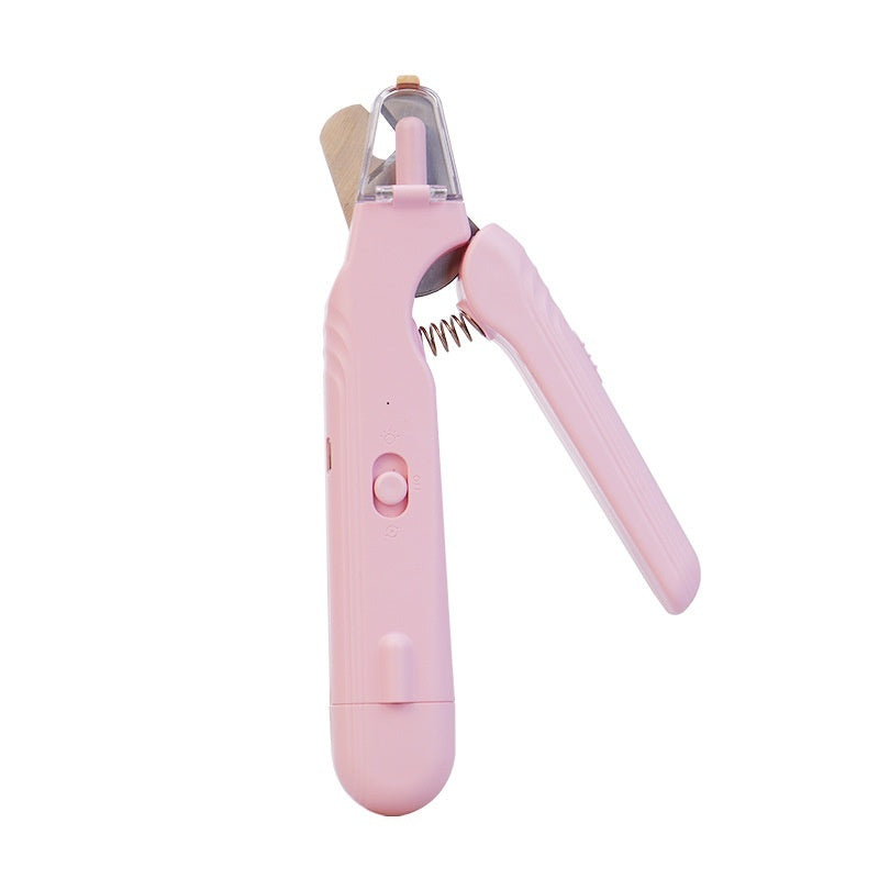 Pink 2-in-1 pet nail clipper and grinder with comb-like trimming edge and grip handle
