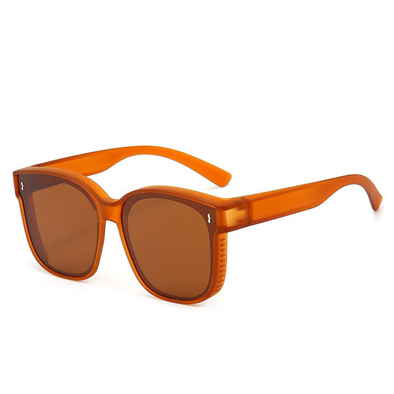 Orange polarized mirror sunglasses with brown-tinted lenses and square frames