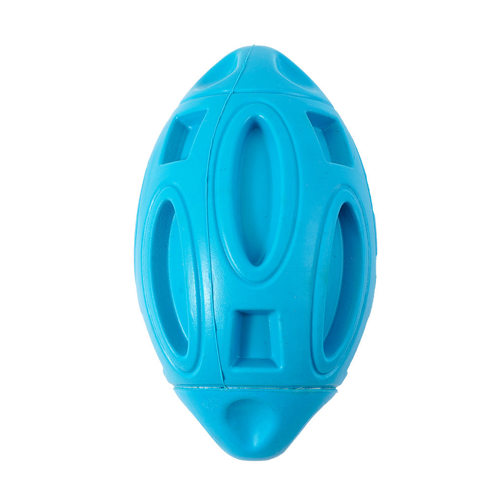 Blue rubber dog rugby ball toy with squeaker