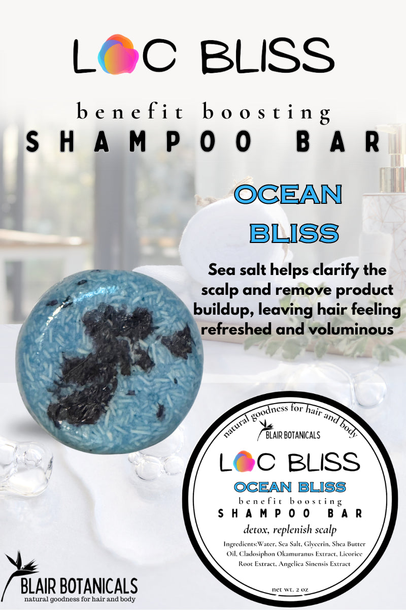 Ocean-scented solid shampoo bar, round blue with textured surface