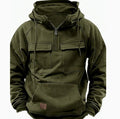 Army green zip-up fleece hoodie with drawstring hood and kangaroo pocket