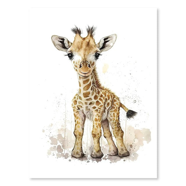 Animal wall art print featuring a cute standing giraffe