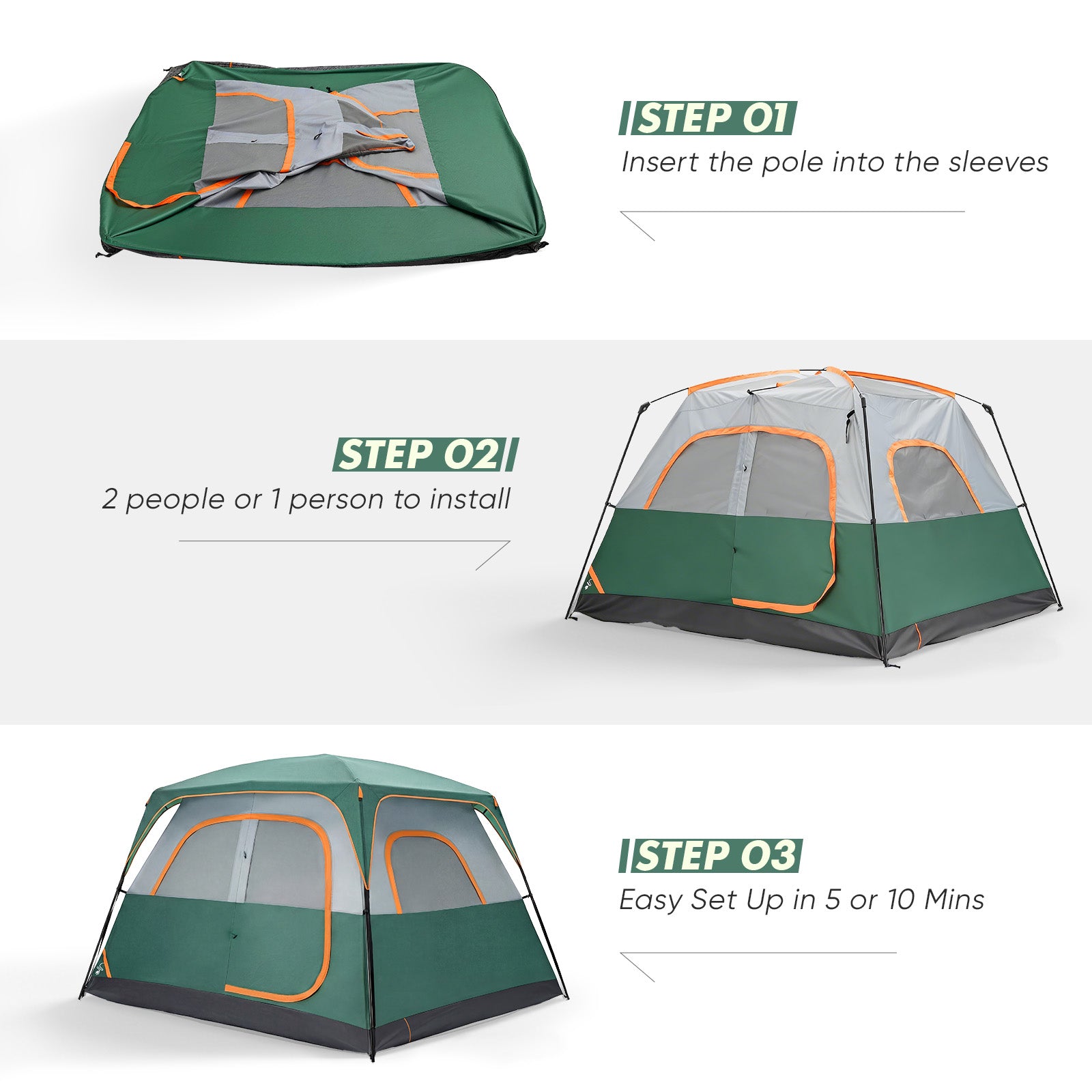 Green 6-person camping tent with mesh panels and two curved front door openings