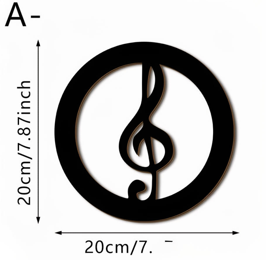 Round wooden wall plaque with treble clef icon, 20cm size shown