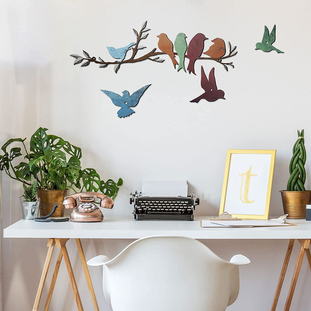 Bird branch wall decoration with twig branch and multicolor birds