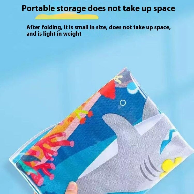 Portable inflatable pet water cooling bed, folded triangular storage with blue fish pattern
