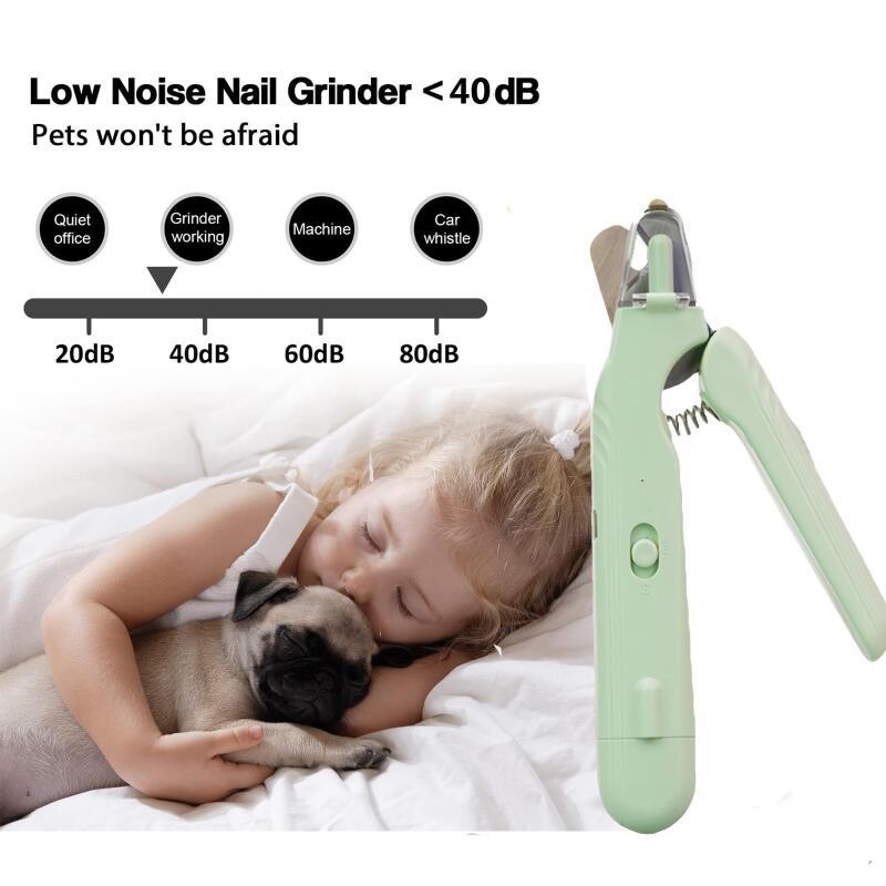 Green 2-in-1 pet nail clipper and grinder with LED lens and curved hand grip