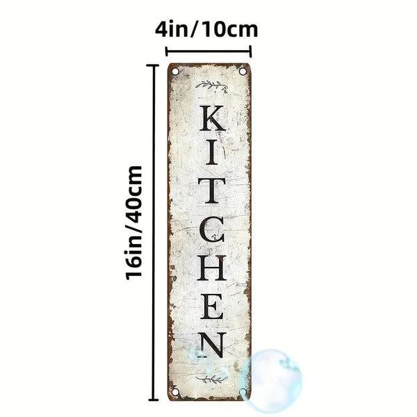 Wooden hanging kitchen sign, distressed white, vertical KITCHEN text; 4x16 in size