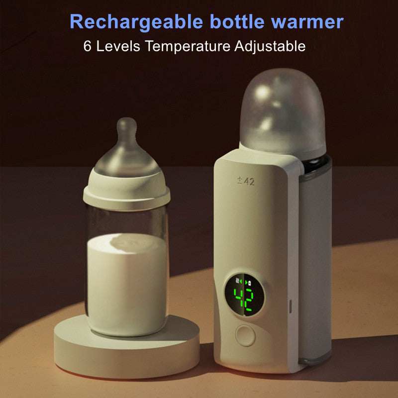Rechargeable baby bottle warmer with bottle set and illuminated temperature display