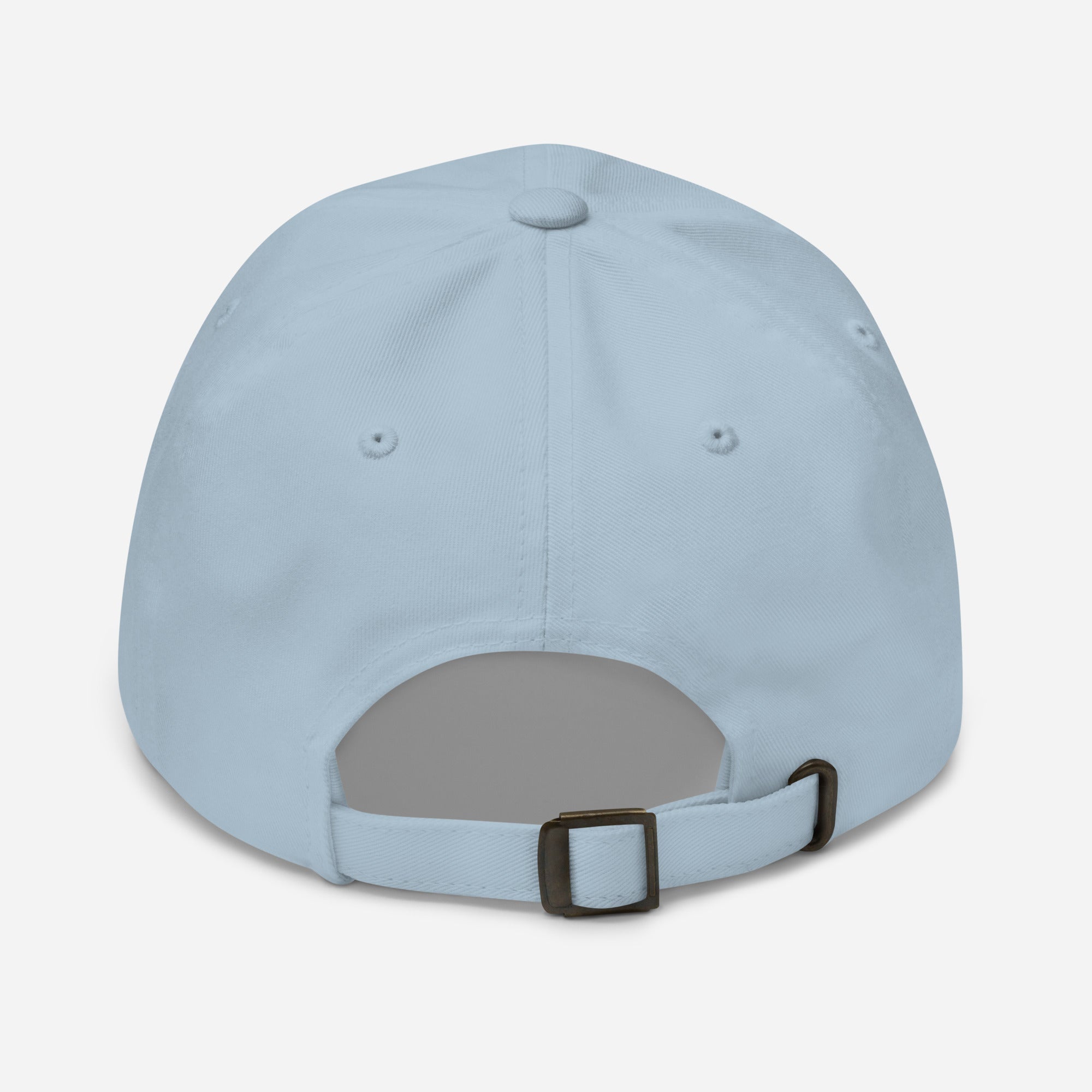Light blue dad hat with adjustable strap and curved brim