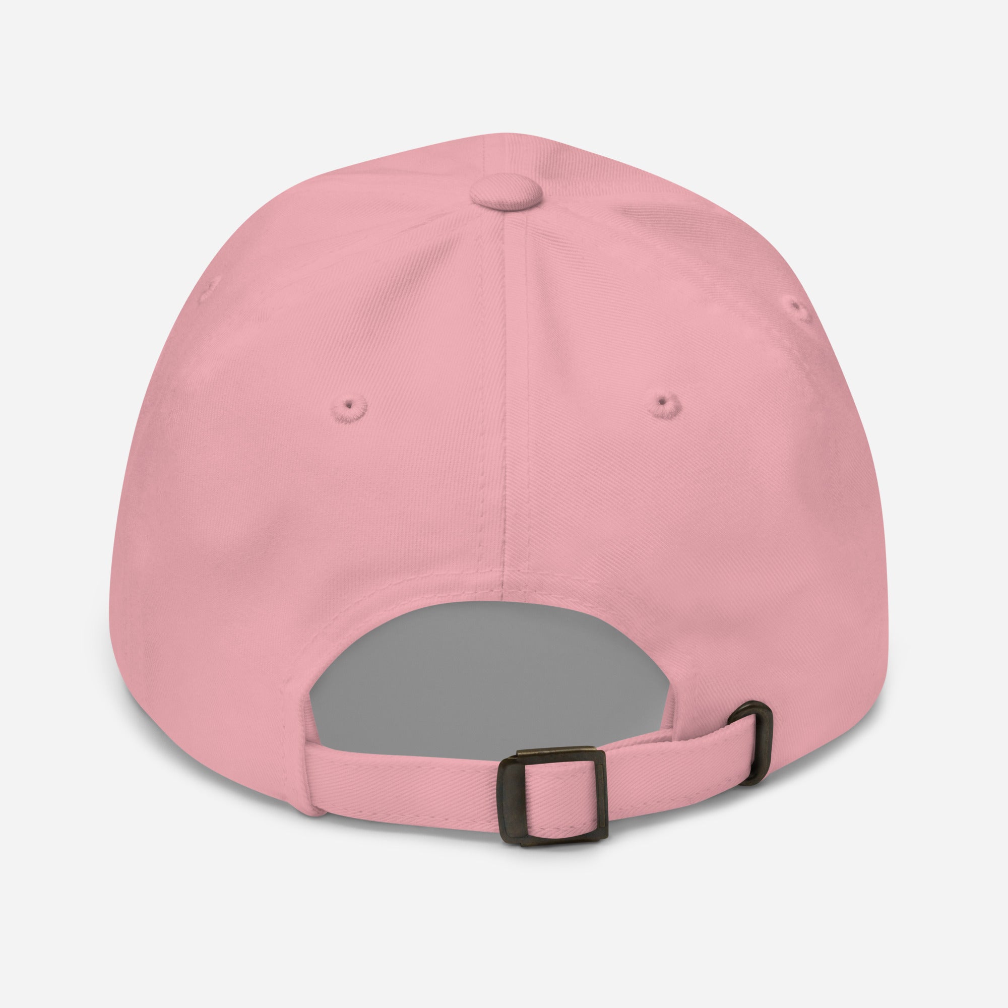 Pink dad hat with adjustable strap and curved brim
