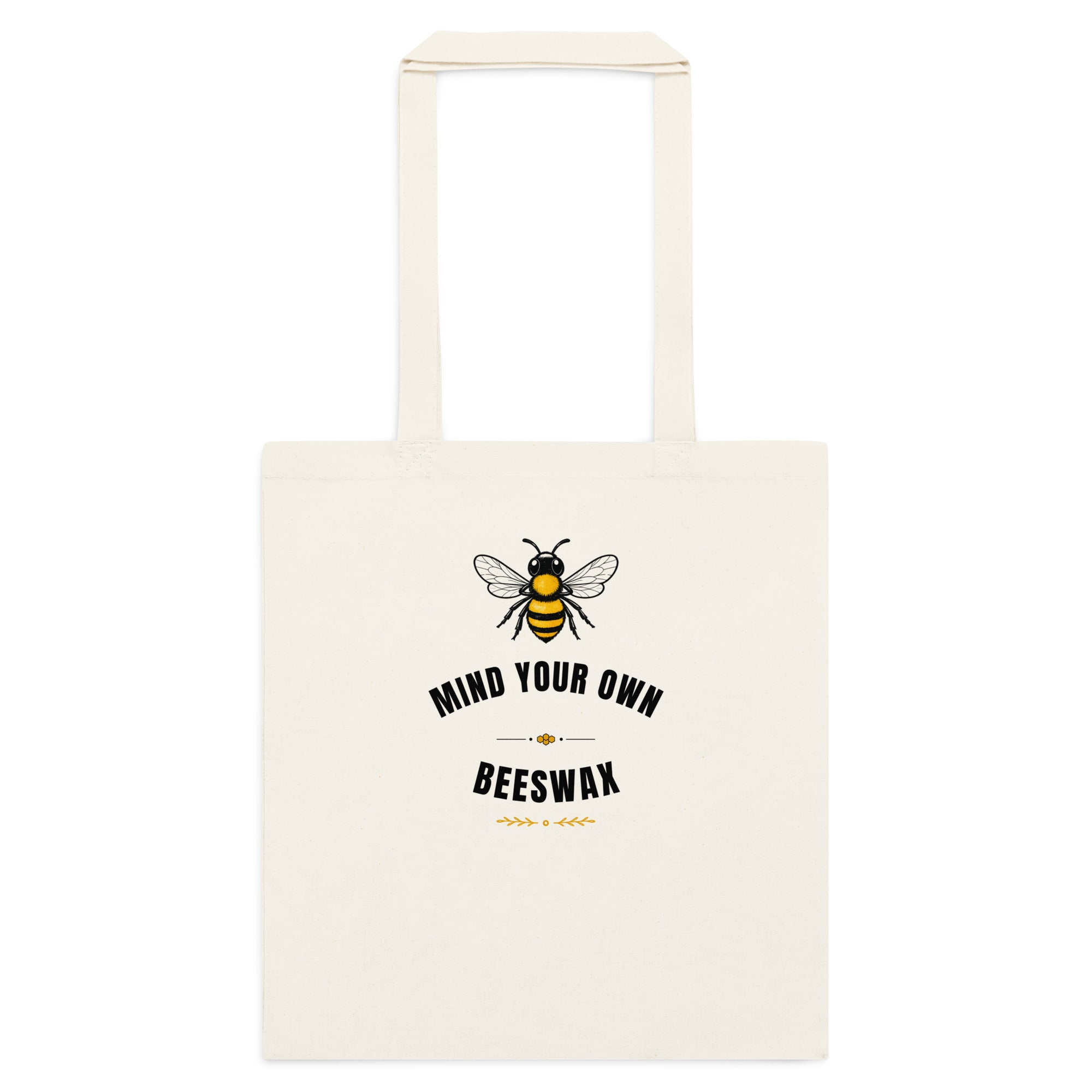 Natural cotton tote bag with bee graphic and “MID YOUR OWN BEESWAX” print