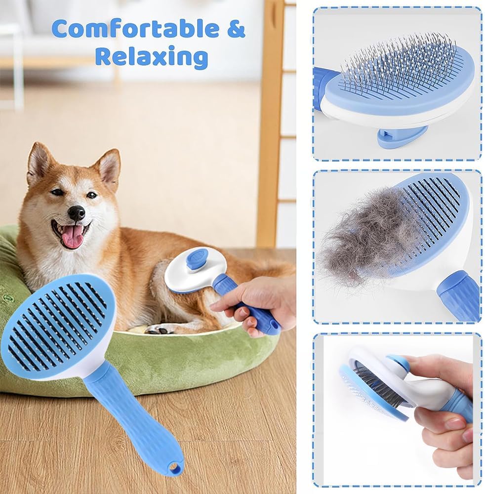Pet grooming brush with anti-slip base for relaxing grooming