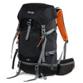 Hiking backpack 35L black with front straps, grey harness and orange side handle