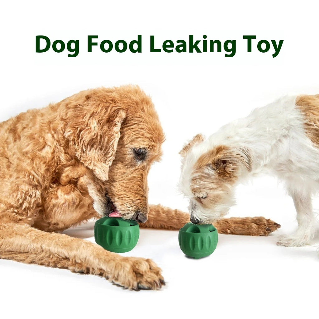 Green silicone slow feeder ball toy with matching tray