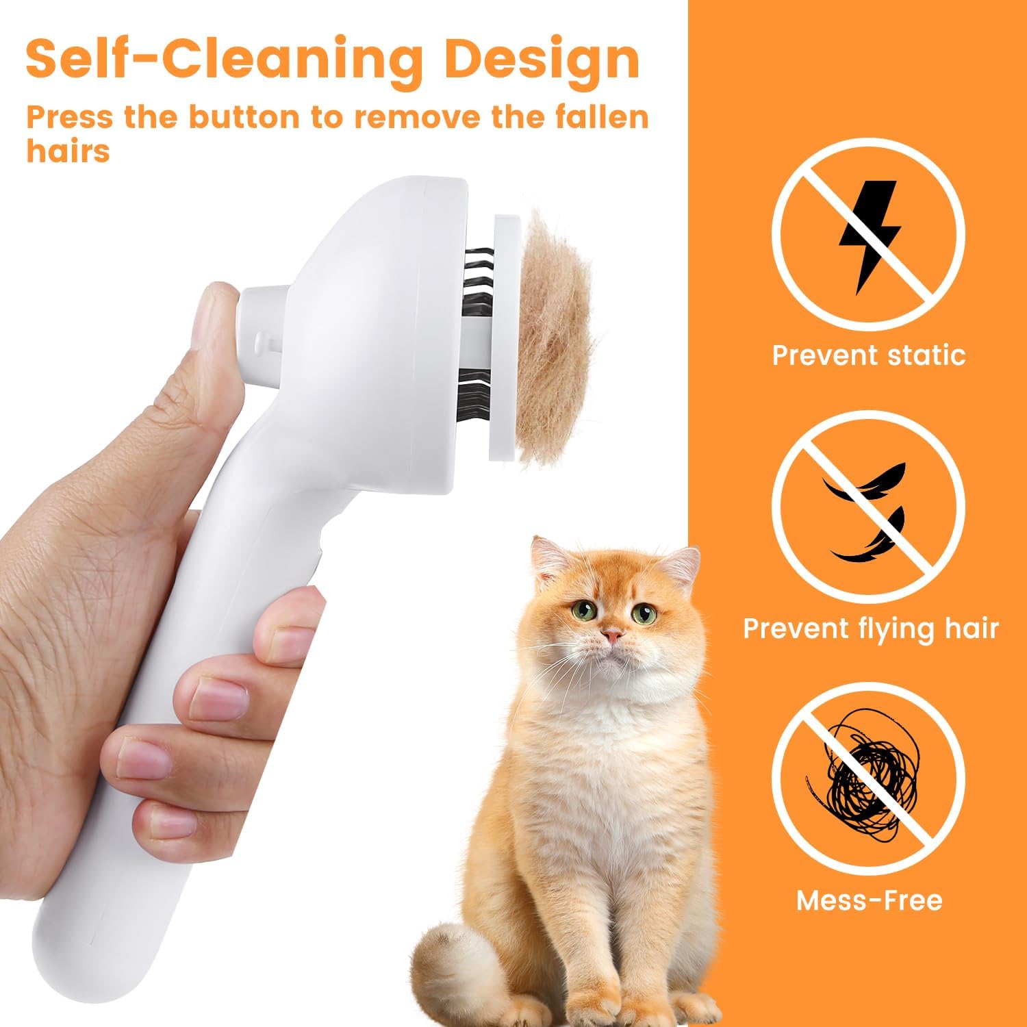 White pet steam spray brush with bristle head and hair-removal cover detail