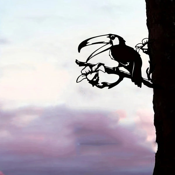 Bird silhouette garden stake, black metal silhouette with beak and claws
