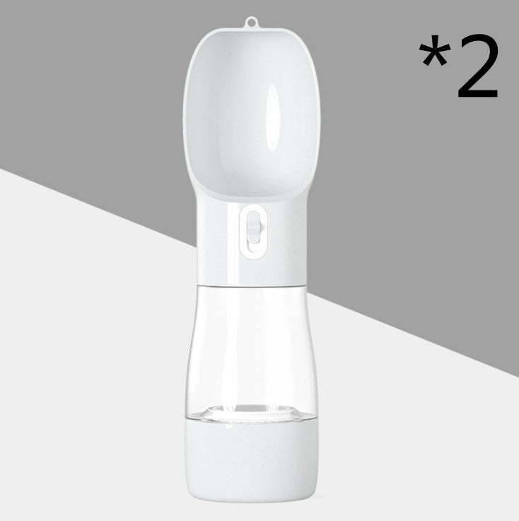 White 2-in-1 portable pet water and food dispenser bottle with handle
