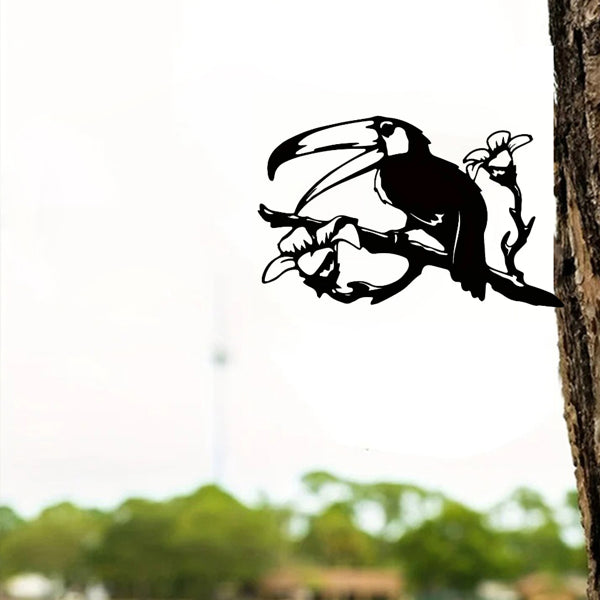 Bird silhouette garden stake, black metal with beak and claws