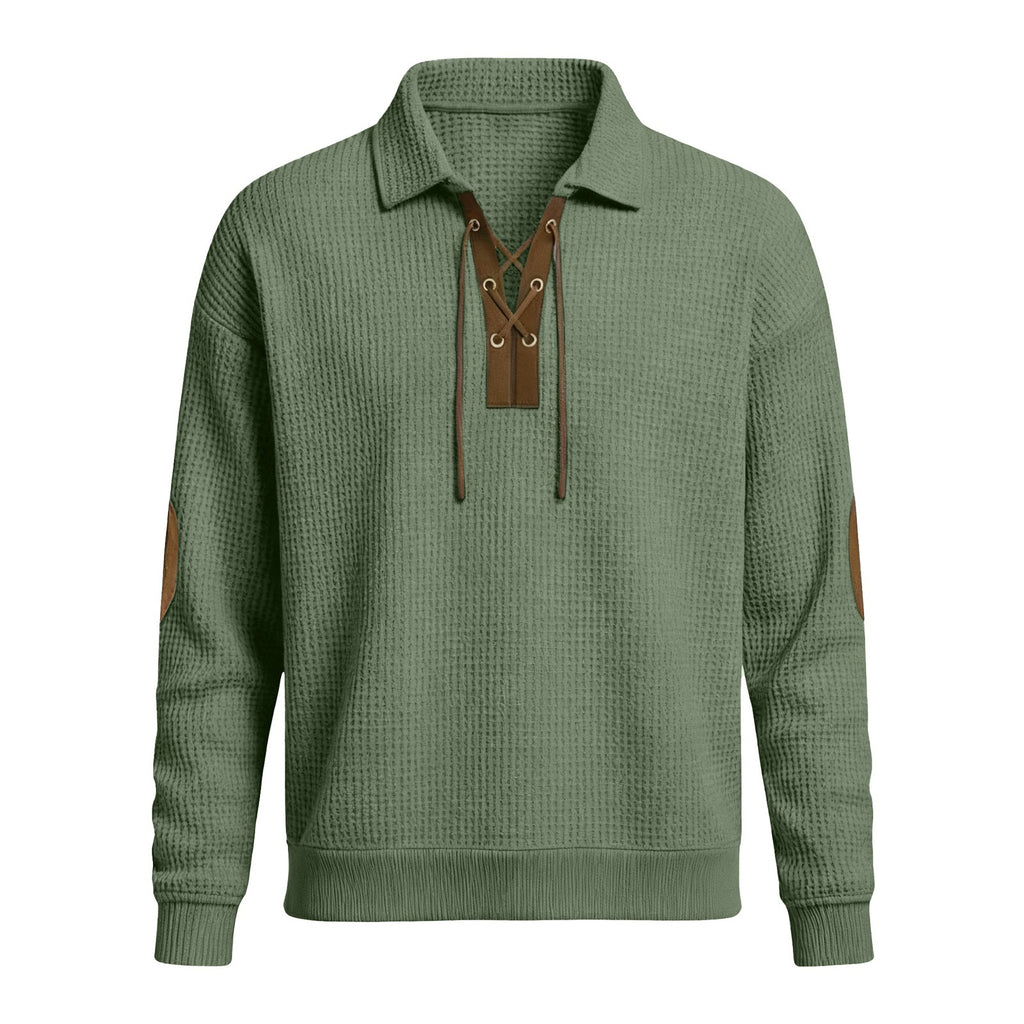 Men's oversized knit sweatshirt, army green collared hood with drawstrings