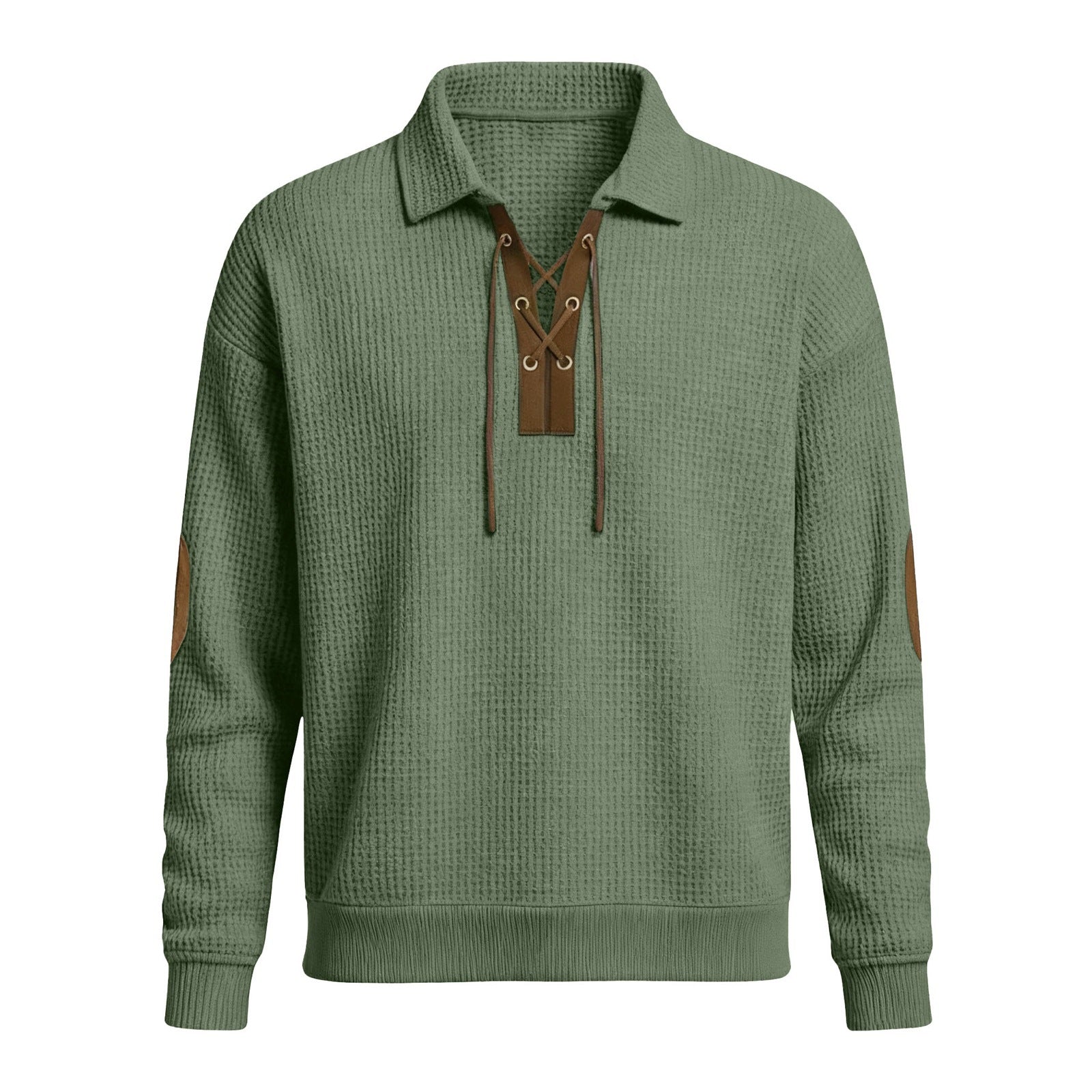 Men's oversized knit sweatshirt, army green collared hood with drawstrings