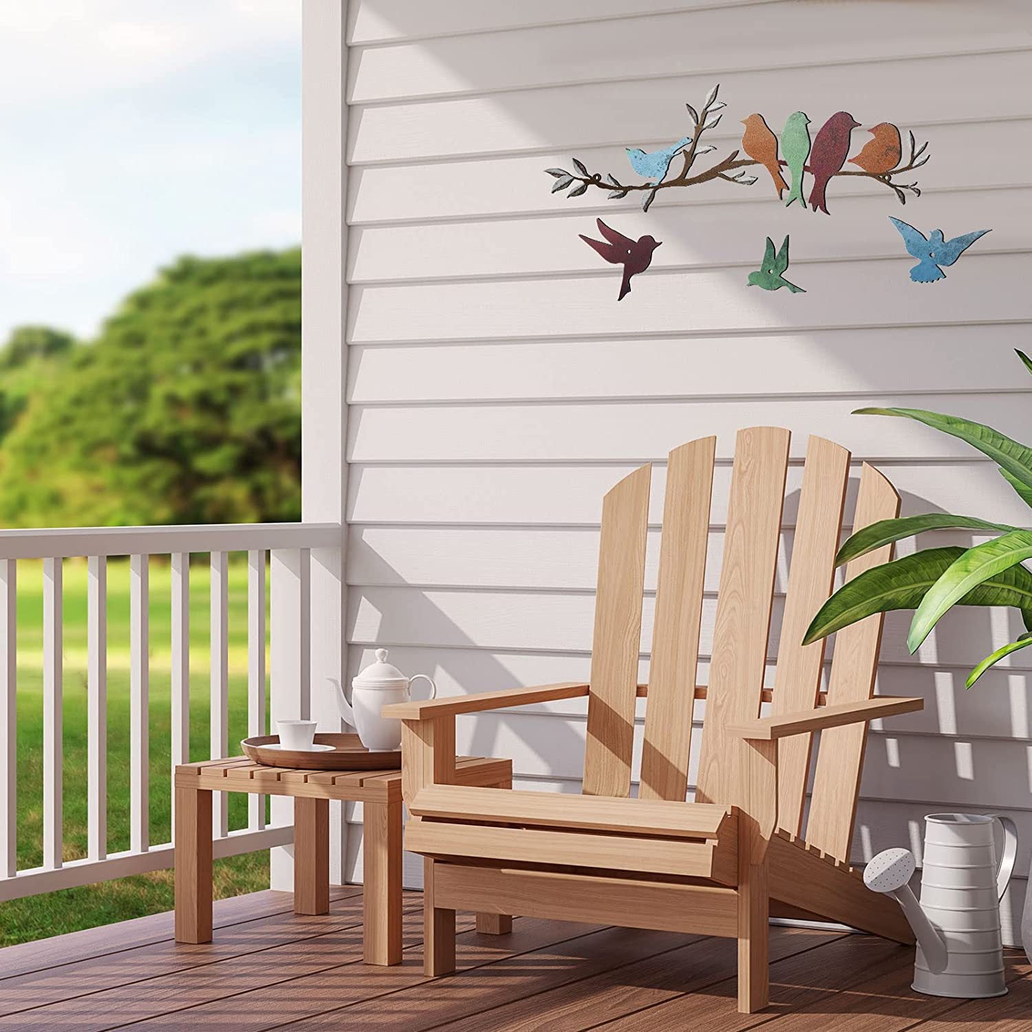 Bird branch wall decoration on wall shutters with multicolor birds and twig branch