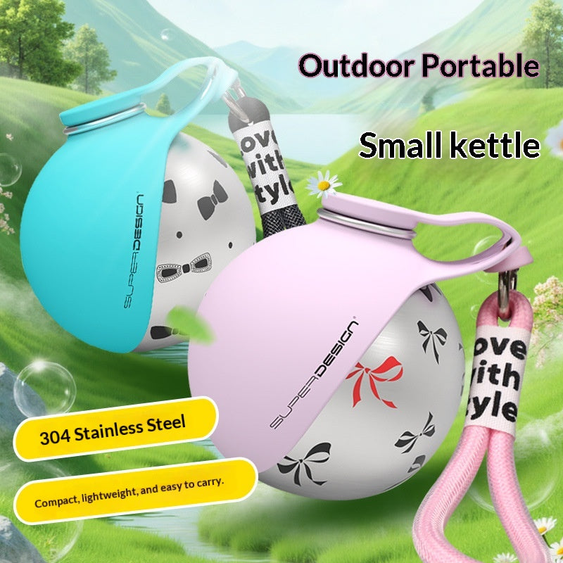 Portable stainless steel pet water cup set in Tiffany blue and soft mist pink, with waste bag dispensers.