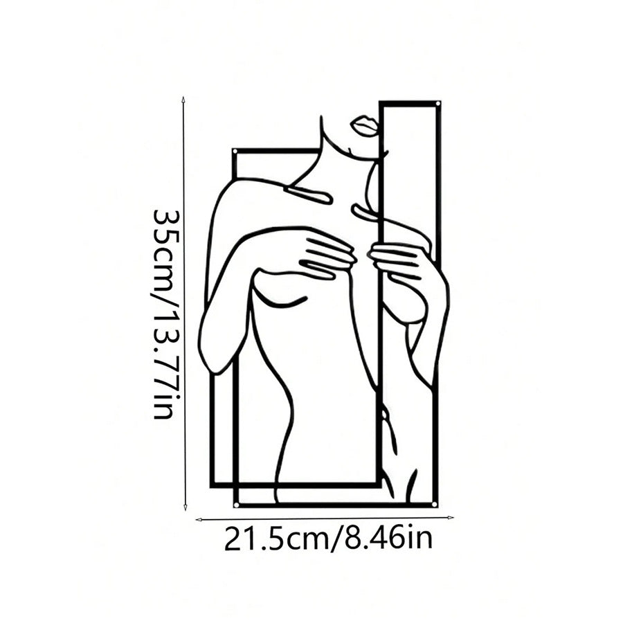 Female silhouette iron wall art, size 21.5cm x 35cm, line drawing of a woman