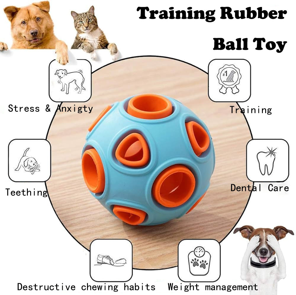 Blue rubber bell ball with orange bell core and three side paw openings