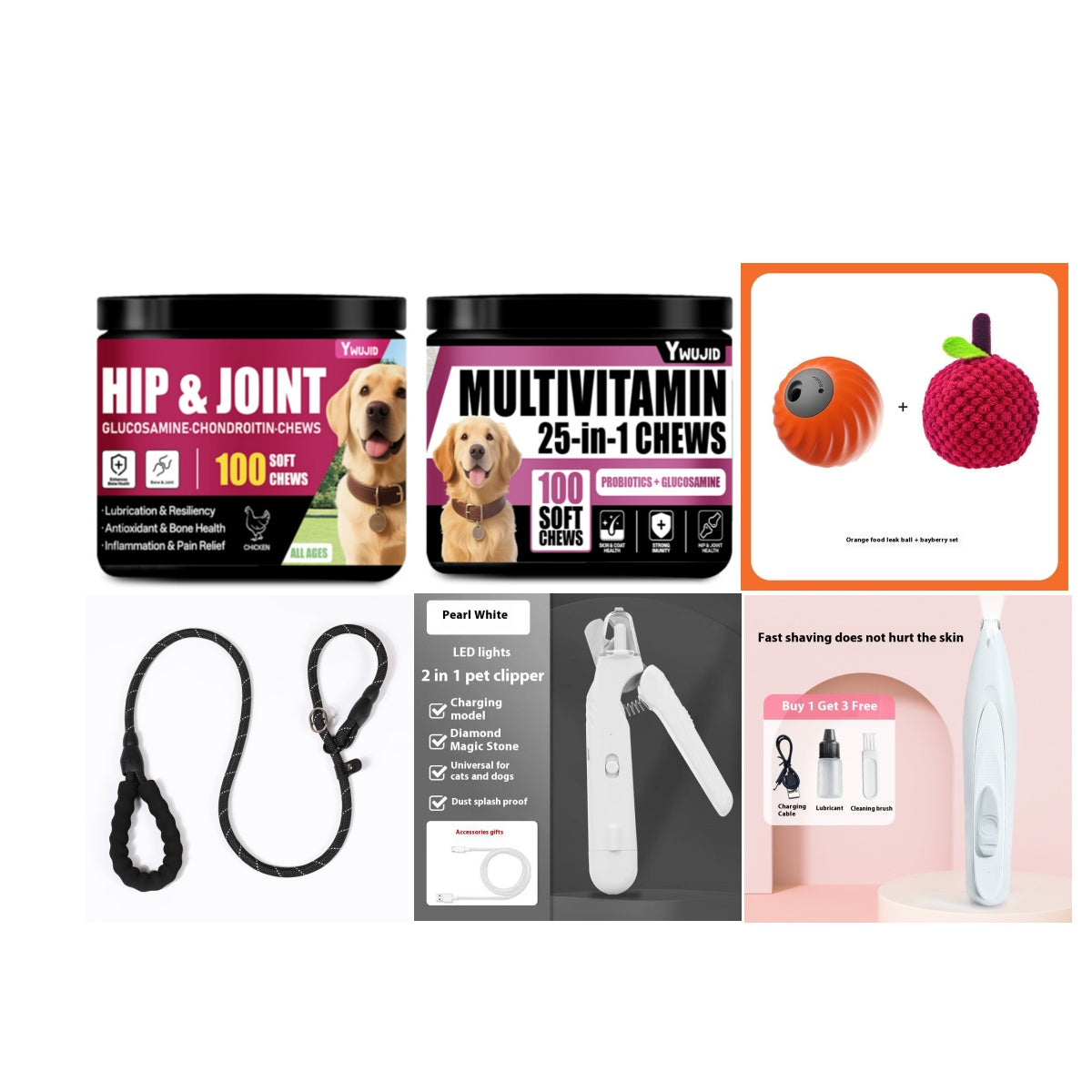 Pet nail clipper and grinder kit with LED, plus dark treat jars and included accessories