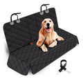 Black quilted dog car seat cover with straps, snap buckles, and non-slip backing