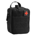 Black first aid kit bag with red cross patch and webbing front organizer panels