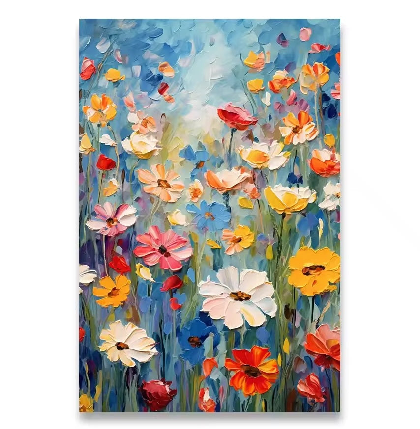 Canvas wall poster with colorful wildflower blooms on tall slender stems