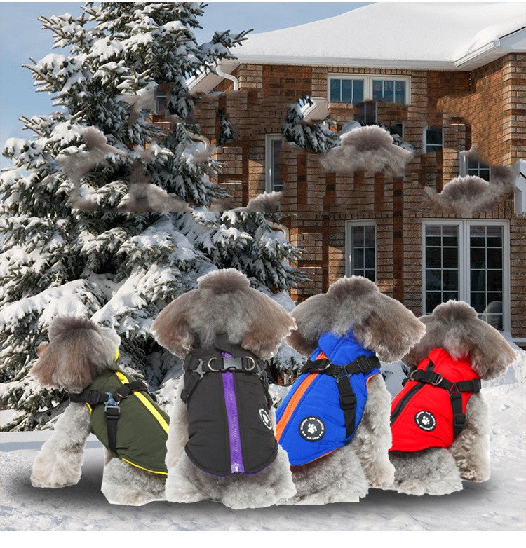 Set of dog cotton-padded jackets with chest straps, assorted colors