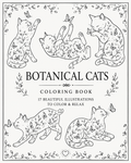 Coloring book cover with botanical cat line drawings and decorative borders