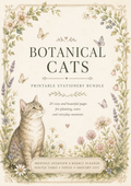 Printable stationery bundle cover with botanical border, cat, butterflies, off-white background